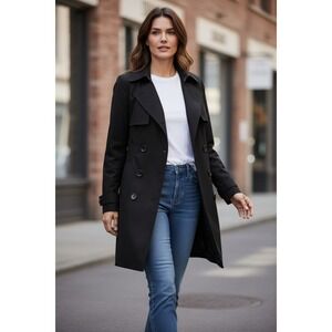 Calvin Klein Black Double Breasted Trench Coat Women Size Medium